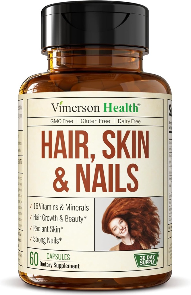 Biotin Hair, Skin & Nails Vitaminer för kvinnor och män. Inkluderar vitamin C för att stödja Collagen. Kosttillskott för starkt hår, strålande hud och nageltillväxt. Biotin & folattillskott för kvinnor. 60 kapslar