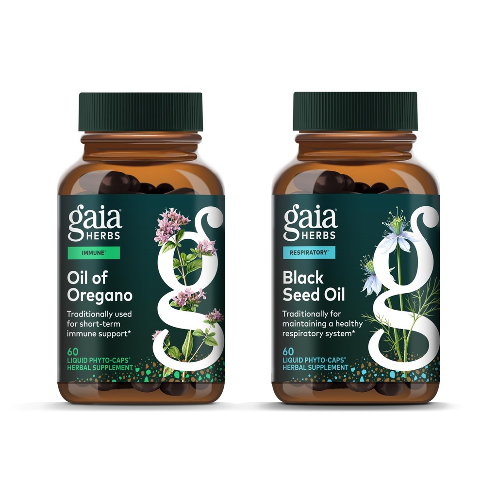 Gaia Yrtit Oil of Oregano - Immuuni ja antioksidantti Support Supplement - 60 Vegan Liquid Phyto-Capsules & Black Seed Oil - Keuhkojen, hengitysteiden ja antioksidanttien tuki - 60 Vegan Liquid Phyto-Capsules (2