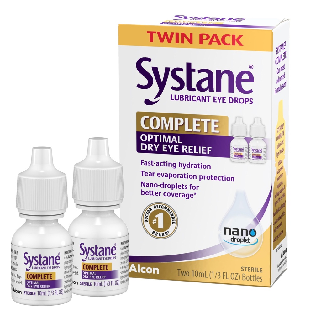 Systane Complete Lubricant Eye Drops, 0,34 Fl Oz, Twin Pack (pakkaus 2)