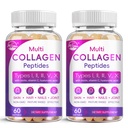 Multi Collagen Peptides Softgel - tyyppi I, II, III, V, X - Hydrolysed Collagen Peptides Biotiini, C-vitamiini, hyaluronihappo, tukee ihon hiuskynsi, Grass-Fed, ei-GMO, 60 Softgel, 2 pakkaus
