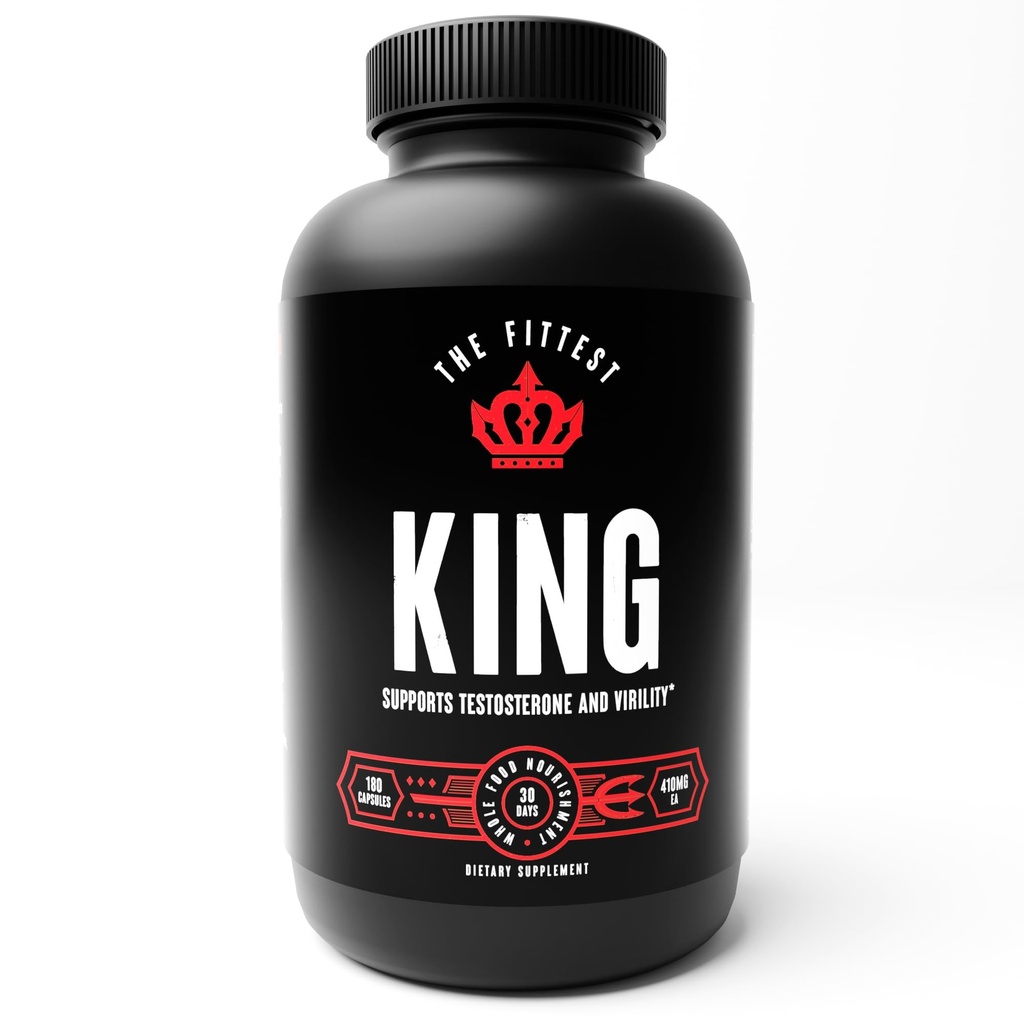 The Fittest King - Testosteron Booster Supplement - Stöder Hormone Health, Stamina och styrka - Inkluderar gräsmatta Bovine Liver, Bone Marrow, Heart & Testicle - 180 kapslar
