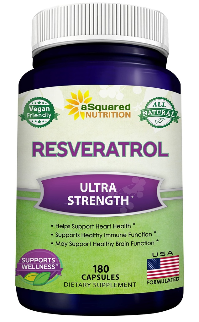 100% naturlig Resveratrol - 1000 mg per servering max styrka (180 kapslar) Antioxidant Supplement, Trans-Resveratrol piller för hjärthälsa och ren, polyfenoler