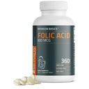 Bronson Folic Acid 800 MCG tukee Prenatal Development, 1 vuosi tarjonta, ei-GMO, 360 tablettia