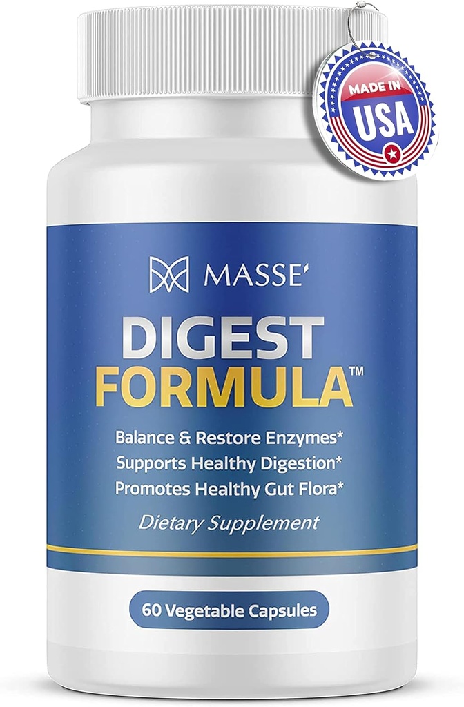 MASSE' Digest Formula Supplement Enzyme Boost Kapselit - Advanced Formula Ruoansulatuskanavan ja Gut Flora Support - Natural Organic Enzyme Supplement for Dgestive Care and Overgage - 60