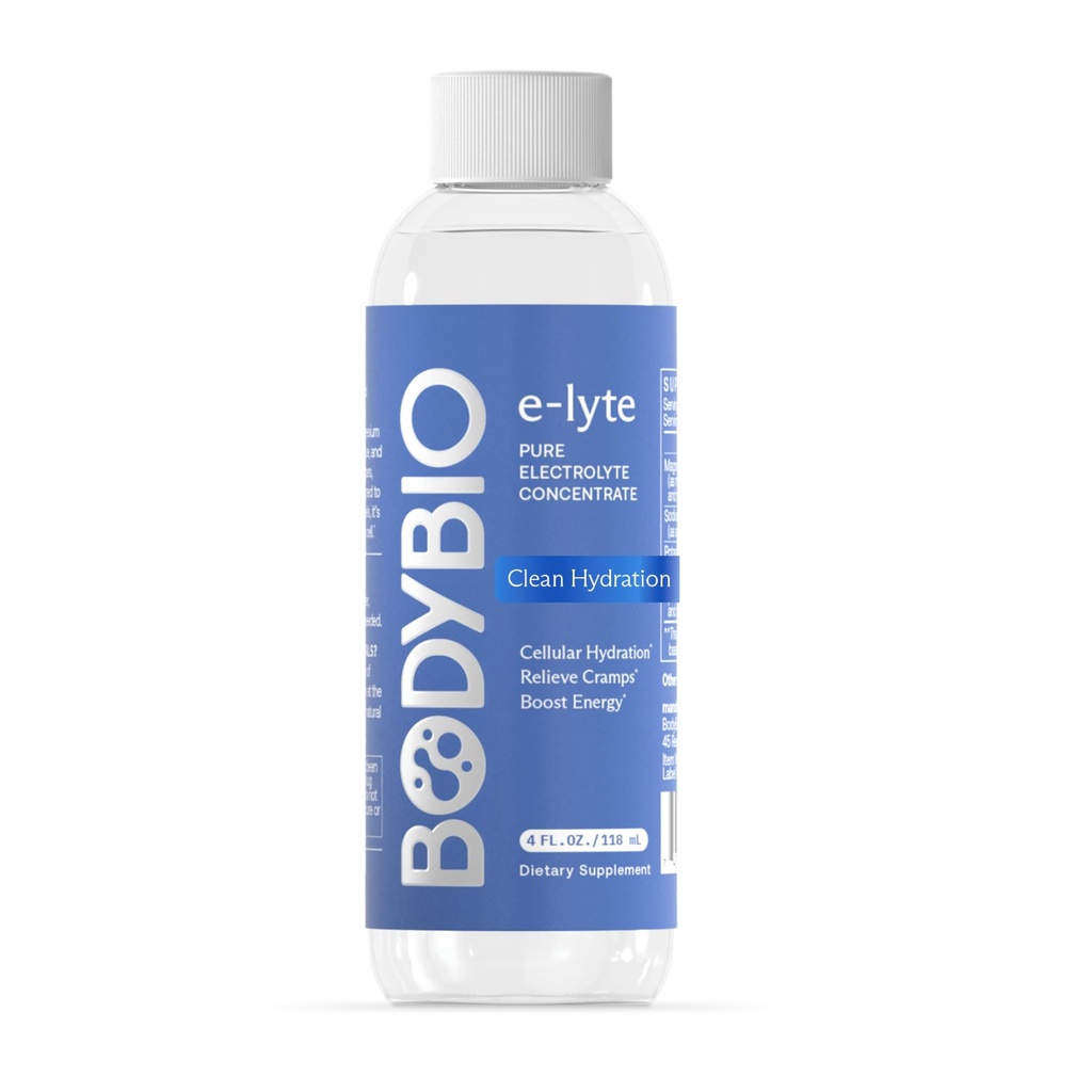 BodyBio e-Lyte - Nestemäinen Elektrolyyttikonsentraatti puhdasta nesteytystä, energiaa ja cramp Relief - Ei sokeria, ei keinotekoisia makuja, ei täyteaineita, Keto Friendly