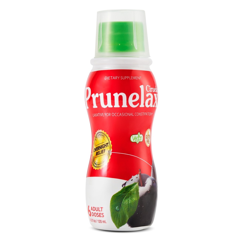 Prunelax Ciruelax Normaali vahvuus Nestemäinen Laksatiivinen - Hellävarainen helpotus satunnaiseen ummetukseen, valmistettu luonnollisella Sennalla, Ennustettava helpotus, Gluteeniton, Toimii vain 8-12 tuntia - 4.05 fl oz