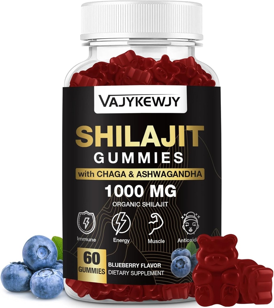 1000 MG Shilajit Gummies, Organic Shilajit Gummies with 85+ Trace Minerals, Fulvic Acid, Shilajit for Men & Women, Shilajit Resin, Shilajit Himalajan Organic for Energy, Brain, Immuniteetti, 60 Count