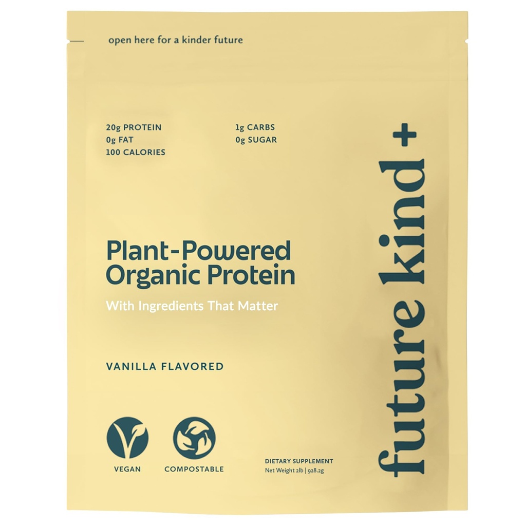 Future Kind Vegan Protein Powder, Vanilla, Pea Plant Protein for Lean Muscle, Iron & Fiber, Whey-Free, Sokeriton, soijaton, ei-meijeri (34 tarjoilua)