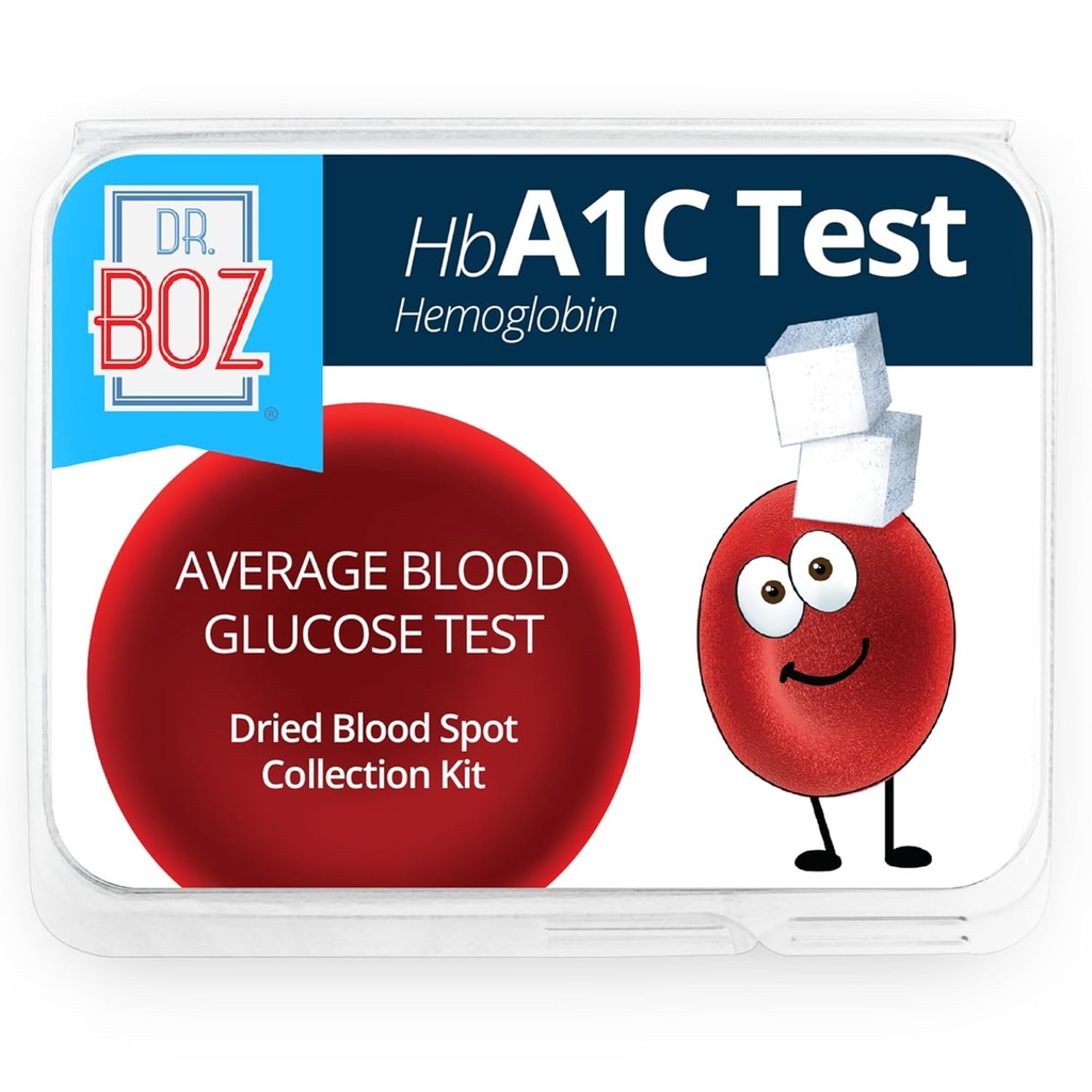 Dr Boz - Hemoglobin A1C Home Test Kit - Blood Collection Kit med Lab Resultat - Blood Sugar & hbA1c nivåer - Lancets, Bandages, Alcohol Wipe, Envelope - Tillverkad i USA - Diabetes Care & Self Care
