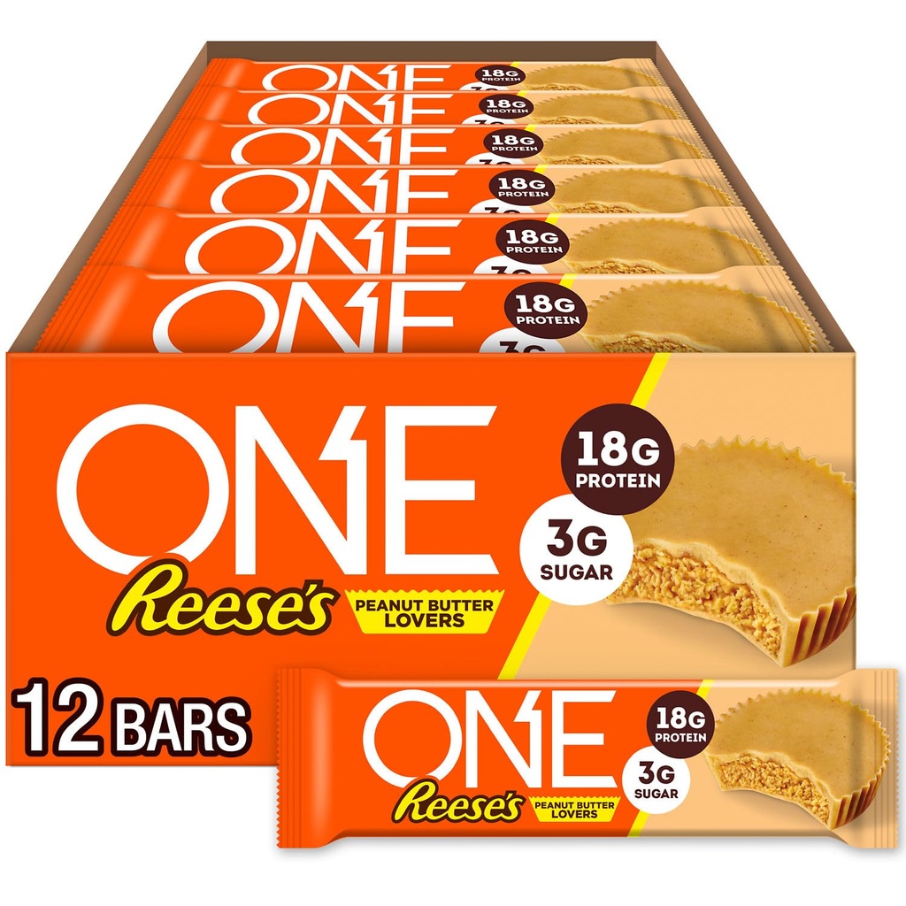 ONE Protein Bars, Reese's Peanut Butter Lovers, Gluten Free med 18g Protein och 3g Sugar, Pantry Staples, 2,12 oz (12 greve)