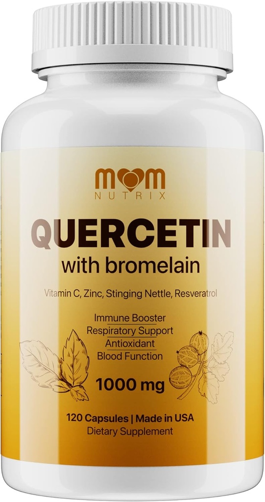 Advanced Quercetin with bromelain - 120 kapselia Elderberry, Stinging Nettle, Resveratrol, Sinkki, C-vitamiini & D - valmistettu Yhdysvalloissa