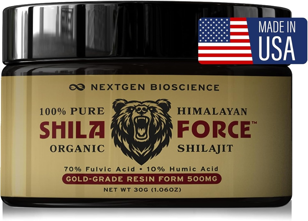 ShilaForceTM Shilajit Pure Gold-Luokka Wild-Harvested Himalajan Luomuhartsi - 500 mg 70% Fulvic Acid & 10% Hummerihappo 85+ Trace Minerals, 30g Valmistettu Yhdysvalloissa, Ruskea