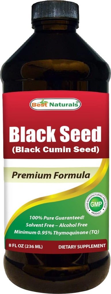 Best Naturals Black Seed Oil - Minimi 0,95% Thymokinoni (TQ) - Cold Pressed Nigella Sativa Aids in Digestive Health, Immunosupport, Brain Function, Joint Mobility, Gluten Free, Non GMO - 8 OZ