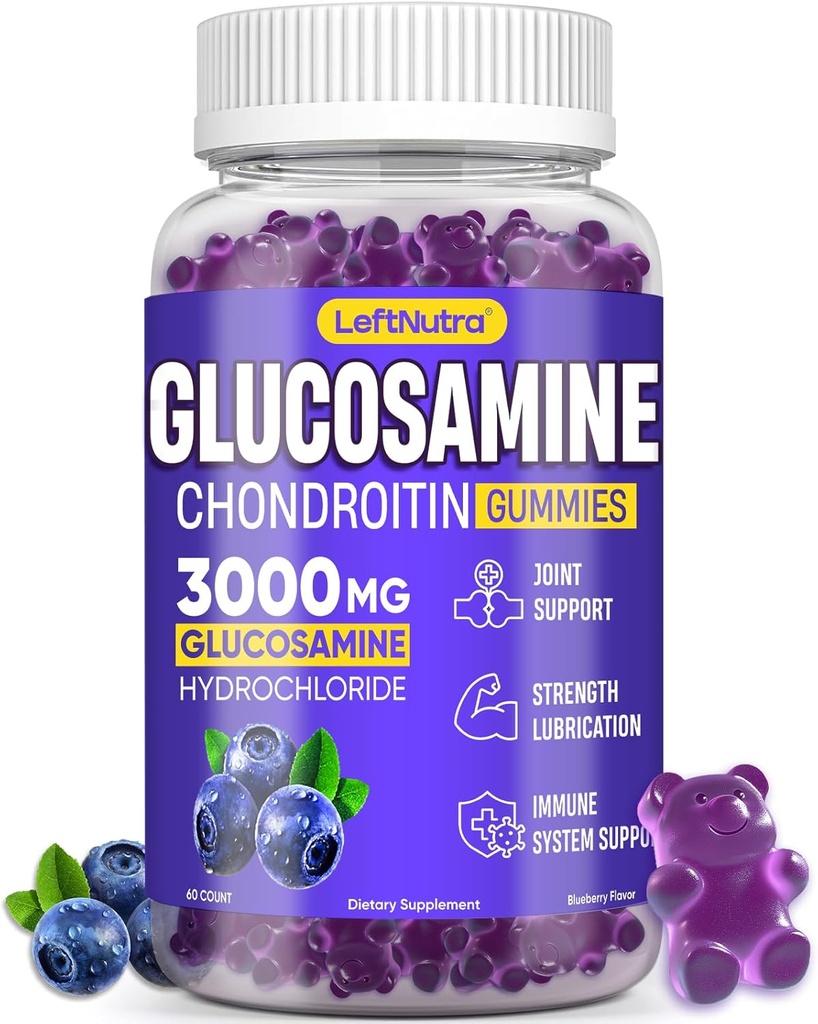 Glukosamiini Chondroitin Gummies 3000 mg, Advanced Glukosamiini Chondroitin Msm, Joint Support Supplement, antioksidantti Immunosupport, luu- ja niveljoustavuus, vahvuus ja liikkuvuus, mustikkamaku