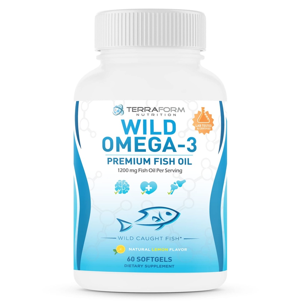 Triple Strength Fish Oil Omega 3 2400mg per portion - Burpless, Lemon Flavored Non-GMO, Gluten & Soy Free - 30 portioner