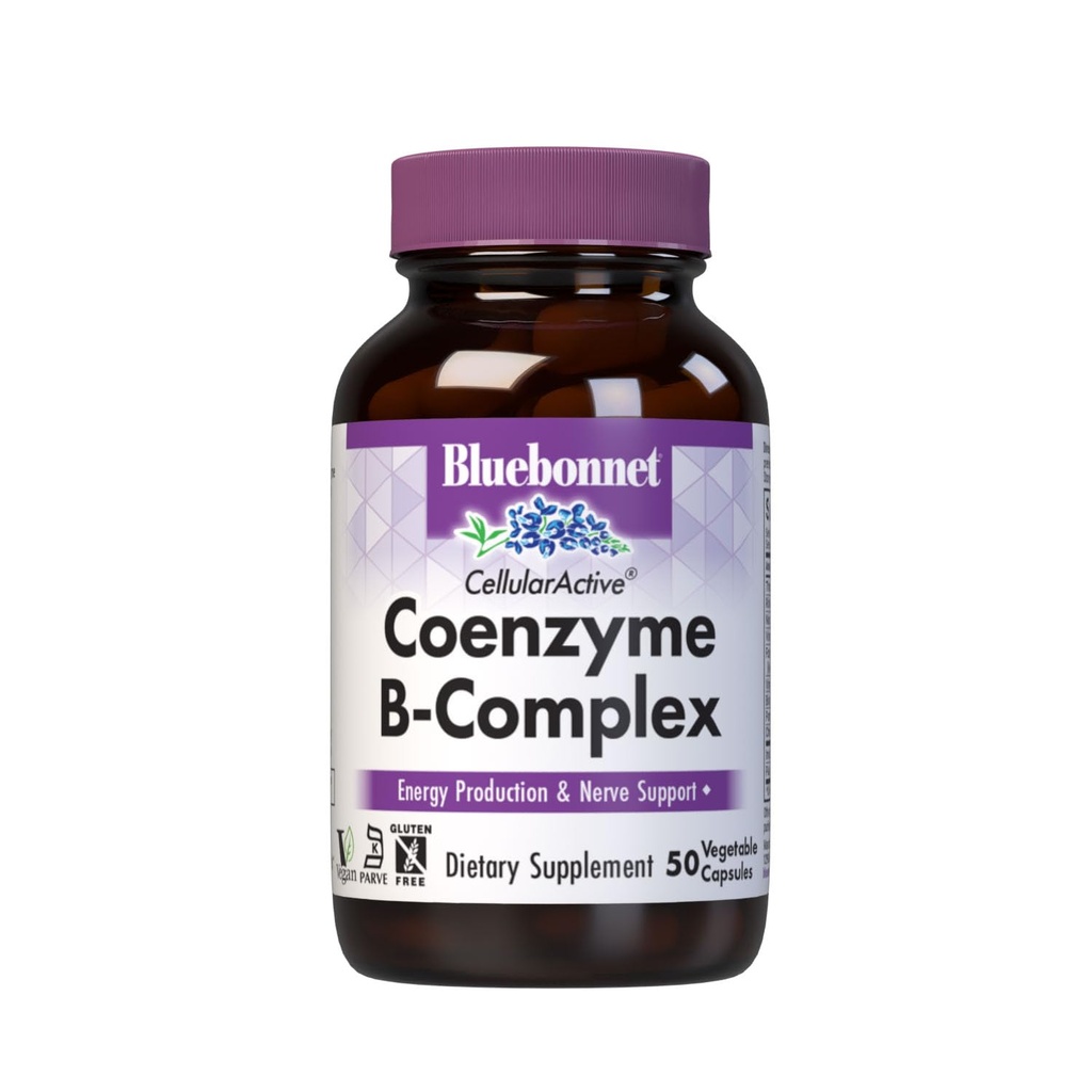 Bluebonnet Nutrition Cellular Active Coenzyme B-Complex, Energy Production & Nerve Support*, Vegan, Kosher Certified, Gluteeniton, soijaton, Dairy-free, 50 Vihanneskapselit, 50 tarjoilua