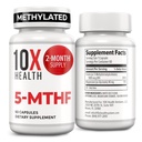 10X Health 5-MTHF Methylfolate - Methylated Folate & Magnesium för hjärna, hjärthälsa, DNA & neurotransmittor Synthesis - Bioavailable Methyl Folate Supplement - Methylfolate Supplement 60 Capsules