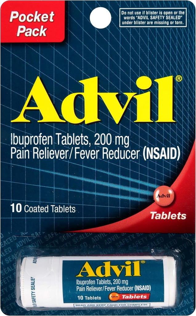 Advil päällystettyjä tabletteja kipu reliever ja kuume reduktori, Ibuprofeeni 200 mg, 12 x 10 Määrä, Matkan koko Pullo
