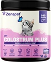 ZENAPET Cat Colostrum Plus Premium Powder Topper, Immune & Digestive Health Supplement, 240 portioner (8-månaders leverans), stöder hud och rock, tillverkad i USA