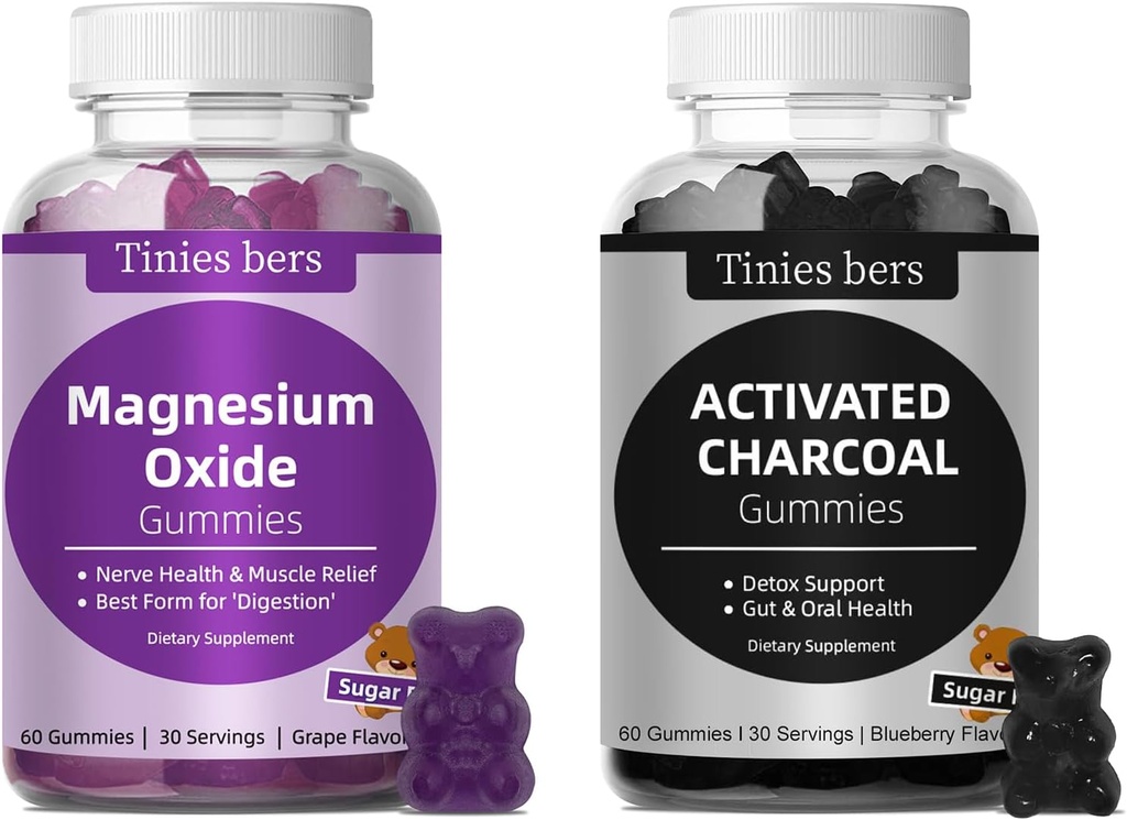 Aktivoitu hiilikivi Gummies 400 mg, magnesiumoksidi Gummies 500 mg sokeriton aikuisille ja lapsille, nopeampi puhdistaa, detox, kaasu helpotus, Gut & Oral Health, paras Mg Form for ...