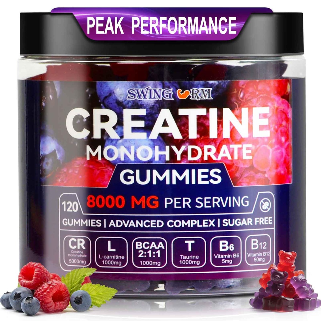 Creatiini Monohydraatti Gummies 6500 mg per tarjoilu miehille & naisille - 120 Gummies X5 Strength Sokeria Purutabletti Creatiini lihasten rakentaja, lihasvoimaa, Pre-workout täydennysosa (Blueberry)