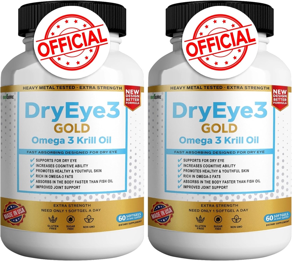 Dry Eye 3 Kulta Omega 3 Krill Oil Extra Strength, 60 Softgels, Dry Eye Support, ei-GMO, Gluteeniton, Sokeriton (2)