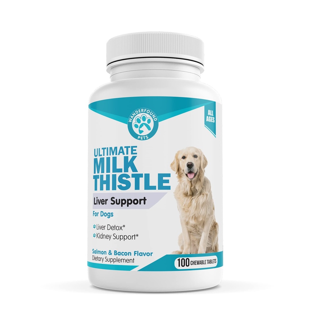 Wanderfound Lemmikit Maito Thitle koirille maukas Lohi & Bacon Flavored Natural Liver Support Lemmikkieläinten munuaispuhdistus Detox & Repair Formula valmistettu Yhdysvalloissa 100 purutablettia
