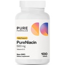 PureFormulas Pure Niacin - B- vitamiini, 500 mg välittömästi vapauttava Niacin 500 mg - Nikotiinihappo 100 tablettia - ei- GMO B3- vitamiinit Niasiinin täydennysosa