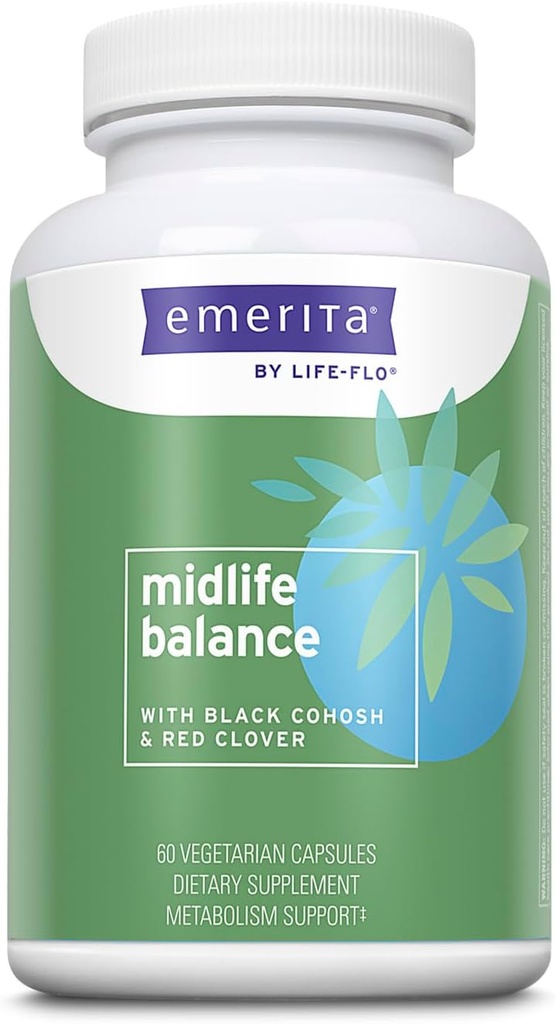 Emerita by Life-flo Midlife Balance, Menopause Lisäravinteet naisille, Tervetasapaino tuki musta Cohosh ja punainen Clover, 60 päivän takuu, ei testattu eläimillä, 30 palvelinta, 60 VegCaps
