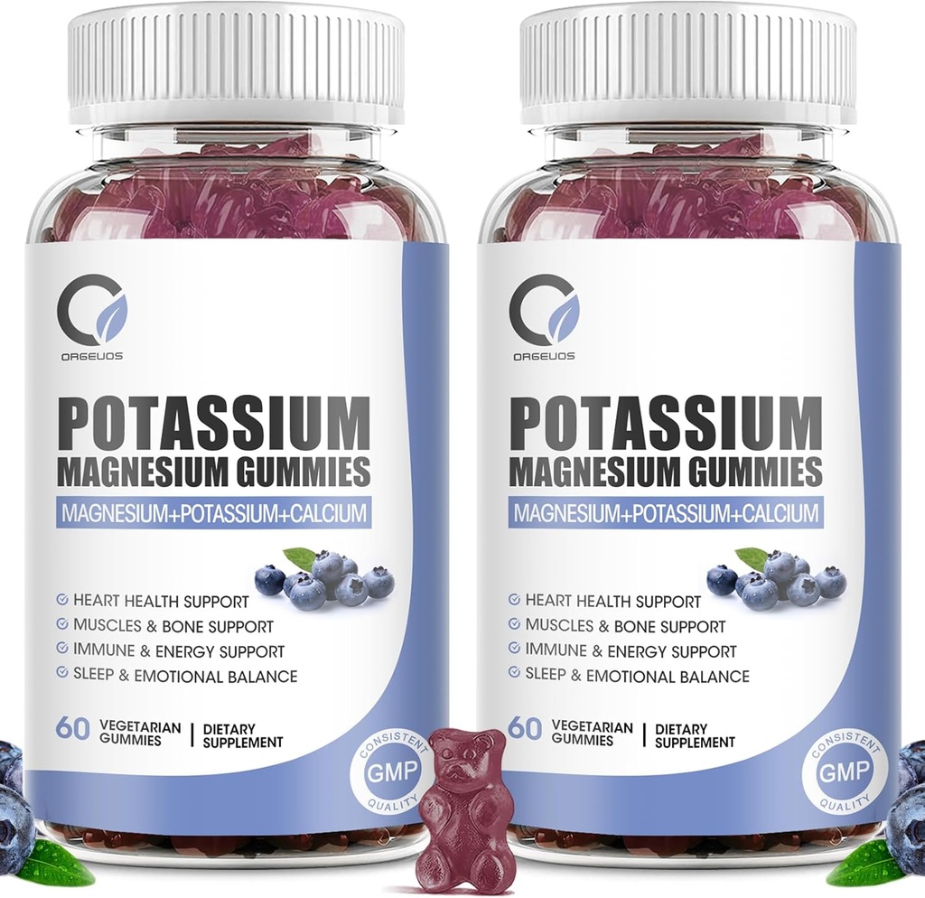2 pakkaus Kalium Magnesium Gummies kanssa kalium Ctrate 200 mg, magnesium Glycinate 320 mg Plus kalsium, sinkki, vitamiini - kaliumlisät jalkakramppeja, sydän, lihakset terveystuki