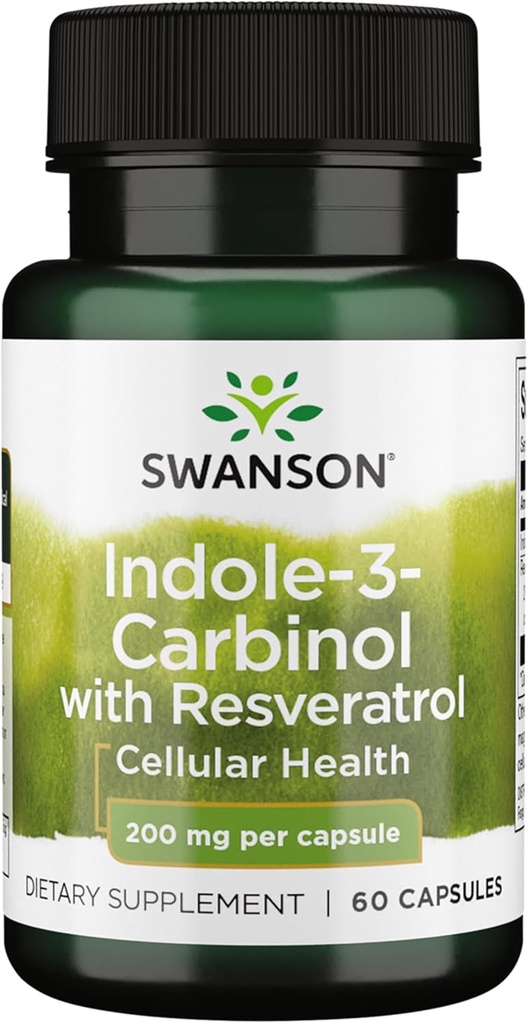 Swanson Indole-3-Carbinol kanssa Resveratrol - I3C täydentää edistää solusuojaa - Natural täydentää auttaa säilyttämään terve Hormonitasapaino - (60 kapselia, 200mg Each)