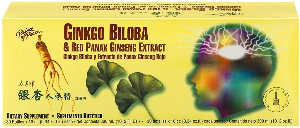 Prince of Peace Ginkgo Biloba ja Red Panax Ginseng Extract,30 pulloa 0,34 oz