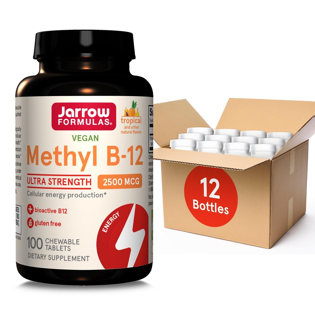 Jarow Formula Ultra Strength Metyyli B-12, Ravintolisä solujen energian tuotantoa, 100 trooppinen flavored purutabletti, jopa 100 päivän toimitus, pakkaus 12
