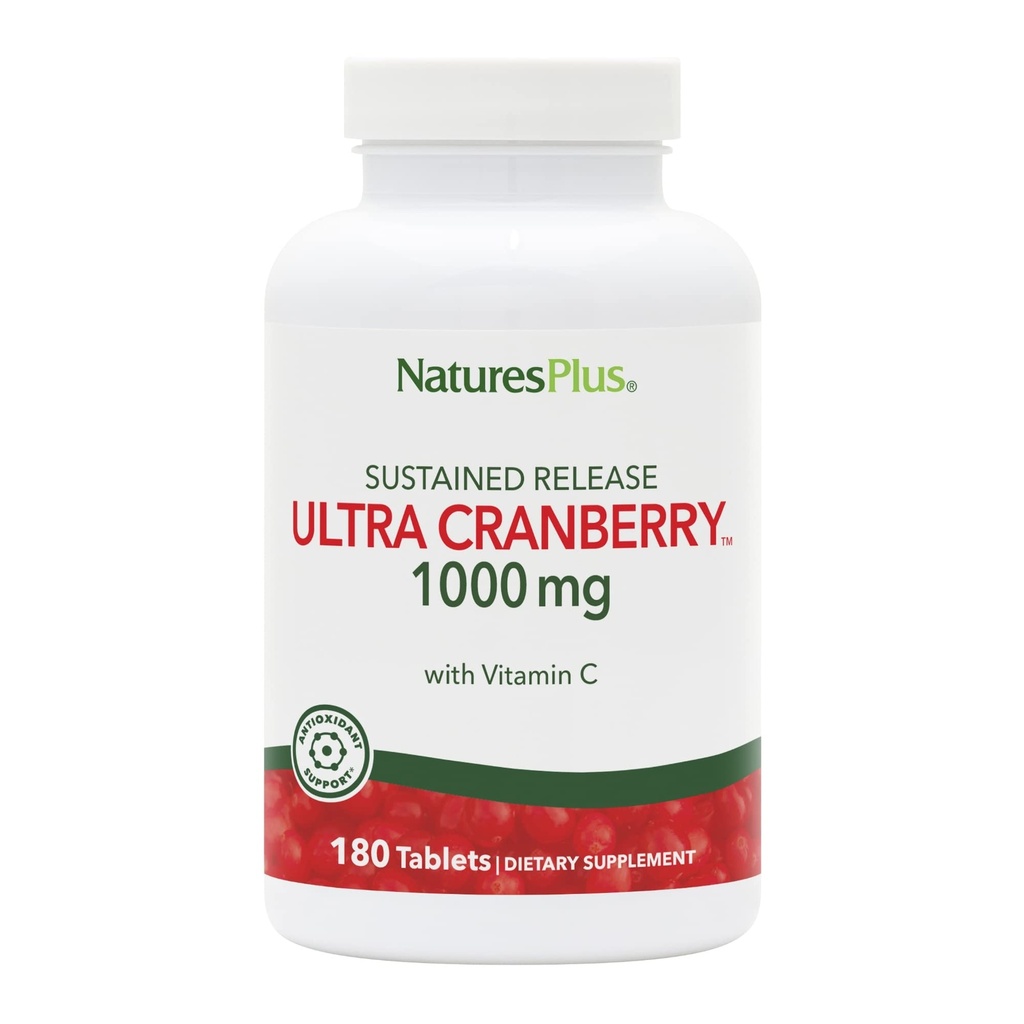 Natures Plus Ultra karpalo 1000, kestävä Julkaisu - 1000 mg - Luonnollinen karpalo C-vitamiini - edistää virtsateiden terveys - 180 kasvisruokaa tabletteja (90 tarjoilua)