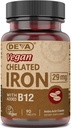 DEVA-vegan kelaattirauta B-12-vitamiinin kanssa, ravintolisä, 29 mg, 90