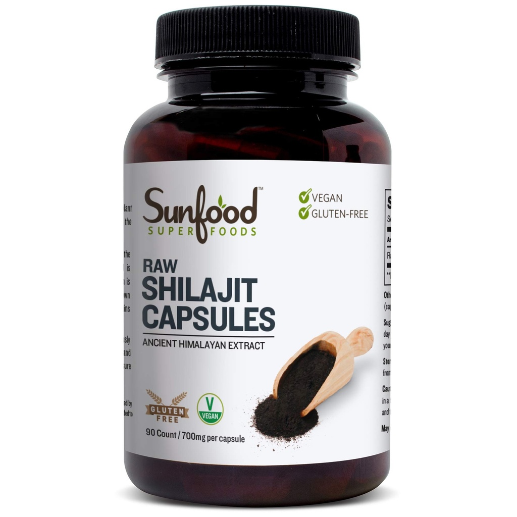 Sunfood Superfoods Shilajit Capsules - Pure Shilajit Hartsi naisille ja miehille, Muinainen Himalayan uute kanssa Fulvic Acid, Minerals, Shilajit Powder Pills - 90 kapselia
