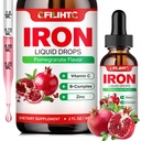 Liquid Iron Supplement for Women Men & Kids Monivitamiini Iron Drops Folate, C-vitamiini, B6, B12, Sinkki Anemia, Rautapuute, Verenrakentaja, Energia - Luonnollinen Pomegranaatti maku, Vegan 2 Fl Oz
