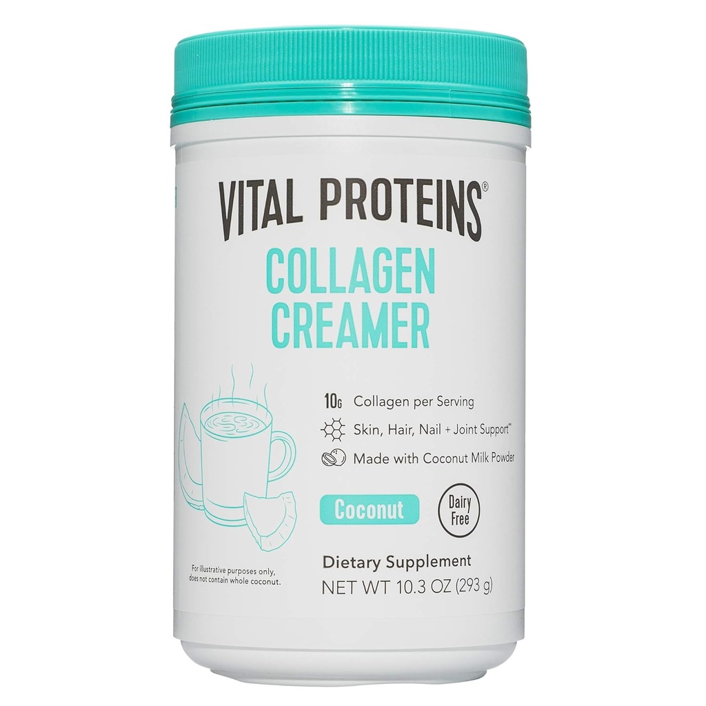 Vital Proteins Collagen Coffee Creamer, Non Dairy & Low Sugar Powder Collagen Peptides täydennysosa - Tukevat terveet hiukset, iho, kynnet energiaa boosting MCTs - Coconut 10,3oz