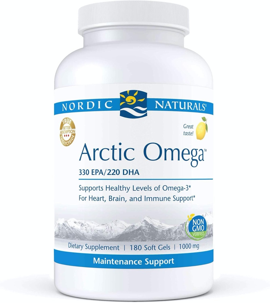 Nordic Naturals Pro Arctic Omega-Fish Oil, 330 mg EPA, 220 mg DHA, hjälper till att upprätthålla hälsosam omega-3 nivåer för hjärta, hjärna och immunstöd*, 180 mjuka Gels