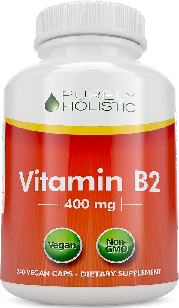 Puhtaasti kokonaisvaltainen B2-vitamiini Riboflaviini 400 mg - 240 Vegaanikapselia, 8 kuukauden tarjonta - suuri vahvuus B2-vitamiinit - ei-muuntogeeniset & gluteeniton - Tukee energian tuotantoa & soluterveyden