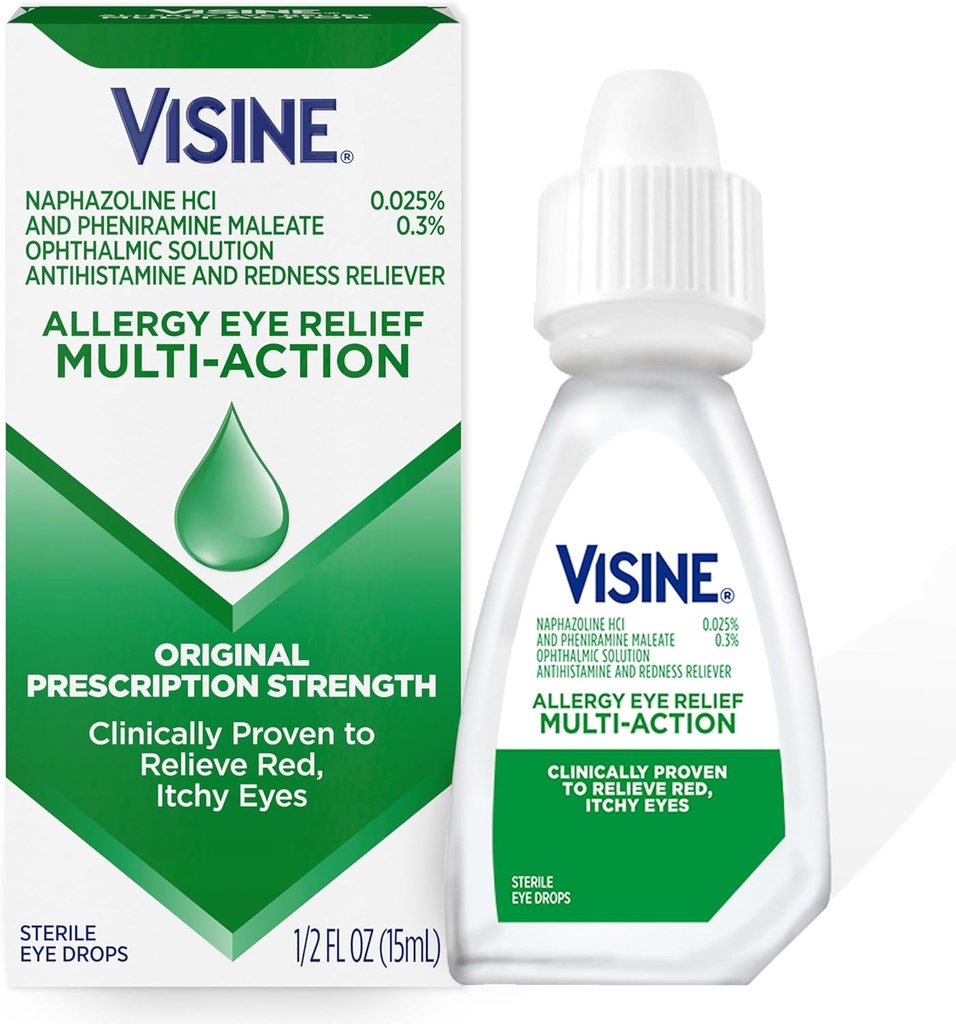 Visine Allergy Eye Relief Multi- Action Antihistamiini & punoitus Reliever Eye Drops Feniramiini Maleaatti & Naphatsoliini HCl, Allergy Eye Drop hoito punainen, kutiava silmät, 0,5 fl. oz