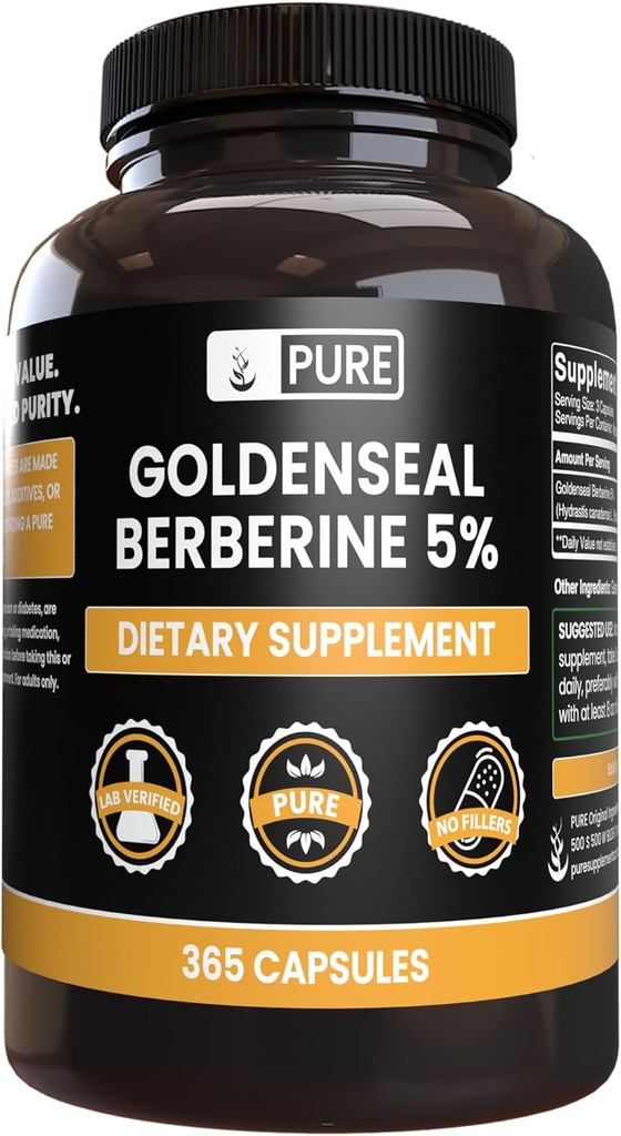 PURE ALKUPERÄISET AINEET Goldenseal-Berberiini Ei magnesiumia tai riisiä täyttöaineet, aina puhdas, Lab todennettu (365