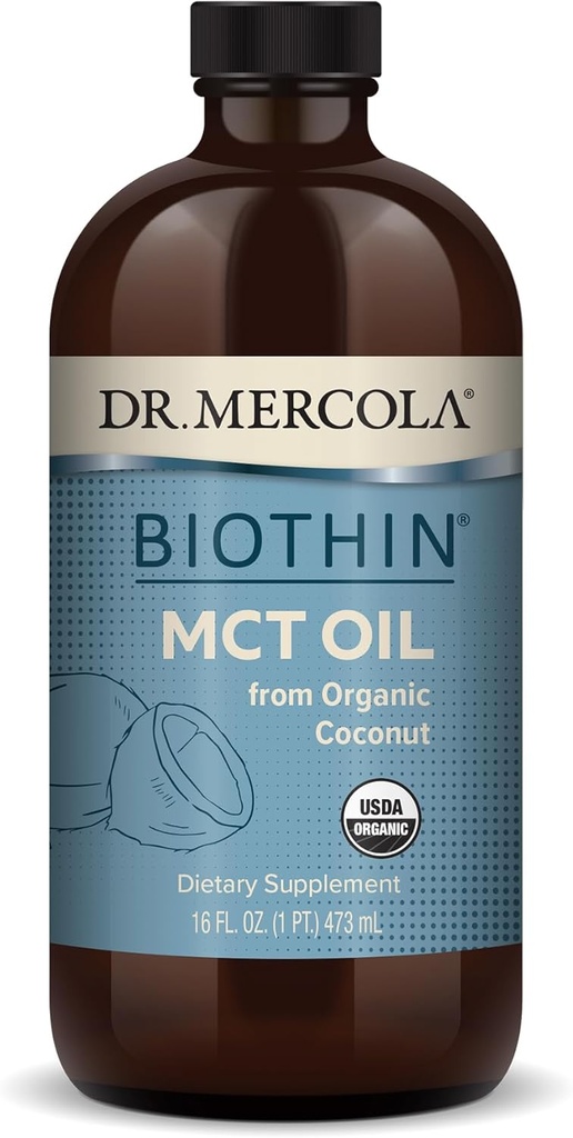 Dr. Mercola Biothin Organic MCT Oil, Noin 31 Servings (16 Fl. Oz.), Non GMO, Gluteeniton, soijaton ja USDA Organic