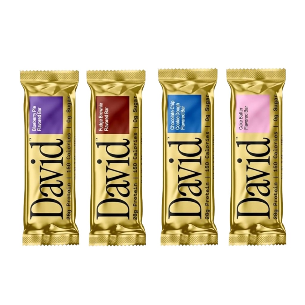 David, Protein Bar, Näytepakkaus, Variety Pack, 4 Proteiinipatukkaa 28 g proteiinia 150 Calories 0g sokeria - Korkea proteiini, matala carb, gluteeniton proteiinipatukka