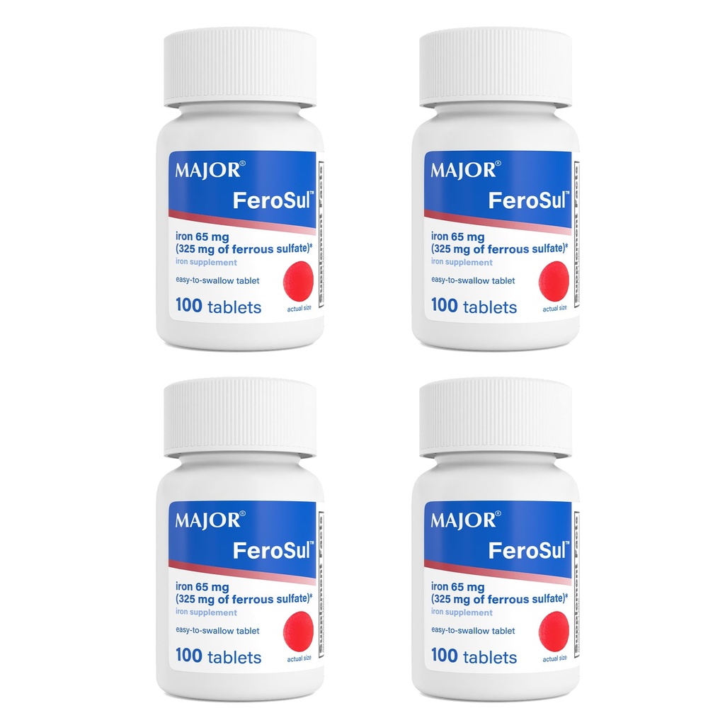 Majuri FeroSul - Ferrous Sulfate 325 mg tabletit - rautalisä naisille ja miehille - erityisen päällystetty Easy-to-Swallow-tabletteja - punainen - 100