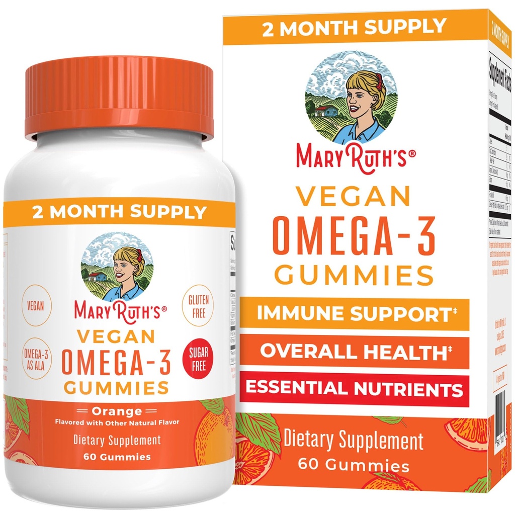 MaryRuth Organics Vegan Omega 3 Gummies for Aikuinen 2 kuukausi Sugar Free Sugar Supplement with Vitamiini C ...