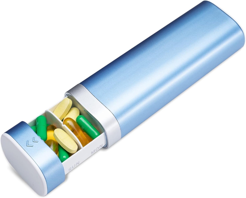 Betife Travel pilleri Järjestäjä Viikoittain 7 Päivä, Compact Daily Pill Box, Kannettava lääke tapauksessa, Söpö pilleri haltija vitamiinit lisäravinteet, Laatikko muokattu pillerit Järjestäjä (sininen)