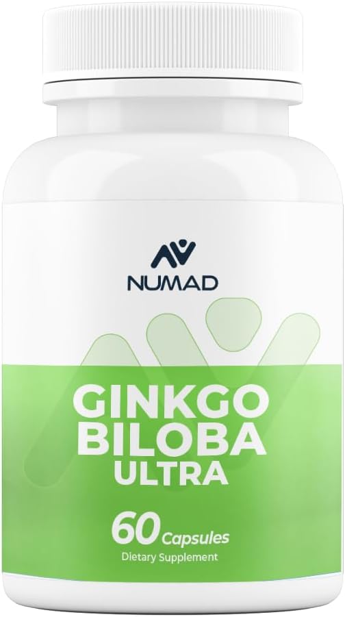 NUMAD Ginseng (600 mg) + Ginkgo Biloba (120 mg) 60 kapselia Extra Strength Nootropics Brain Support Supplement for Memory & Focus