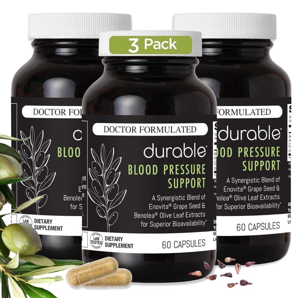 Hållbart blodtryck - Benolea Olive Leaf & Enovita Grape Seed Extract - Hälsocirkulation, Nitric Oxide & Artery Support - Doctor Formulerad, Vegan, Non-GMO, Made in USA (180 kapslar)