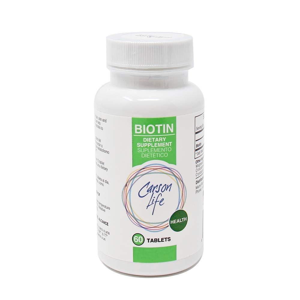 Carson Life Biotin Supplement - 60 tabletter - för män och kvinnor - Vitamin Supplement som främjar hårväxt - Avancerad formel hjälper till att öka energi och celltillväxt - Tillverkad i USA